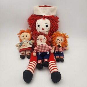 Vintage Raggedy Ann and Andy Plush Doll Lot of 4 Knickerbocker Mixed Sizes Cloth